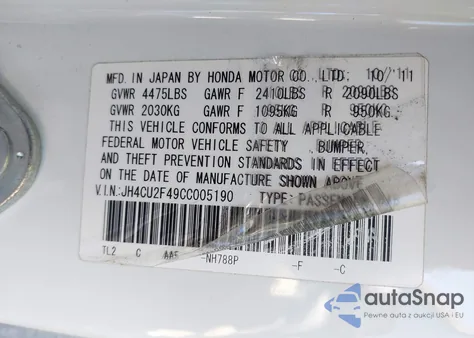2012 Acura Tsx 2.4 from USA, damaged, VIN JH4CU2F49CC005190